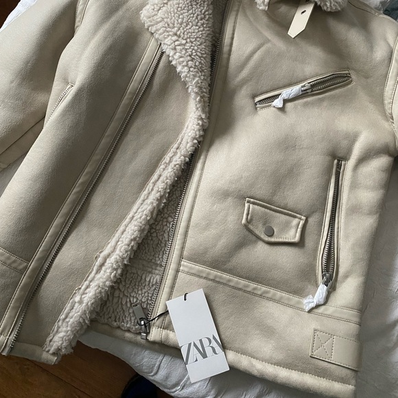 BNWT Zara M Cream Aviator Jacket Double Faced Jacket - Picture 3 of 7